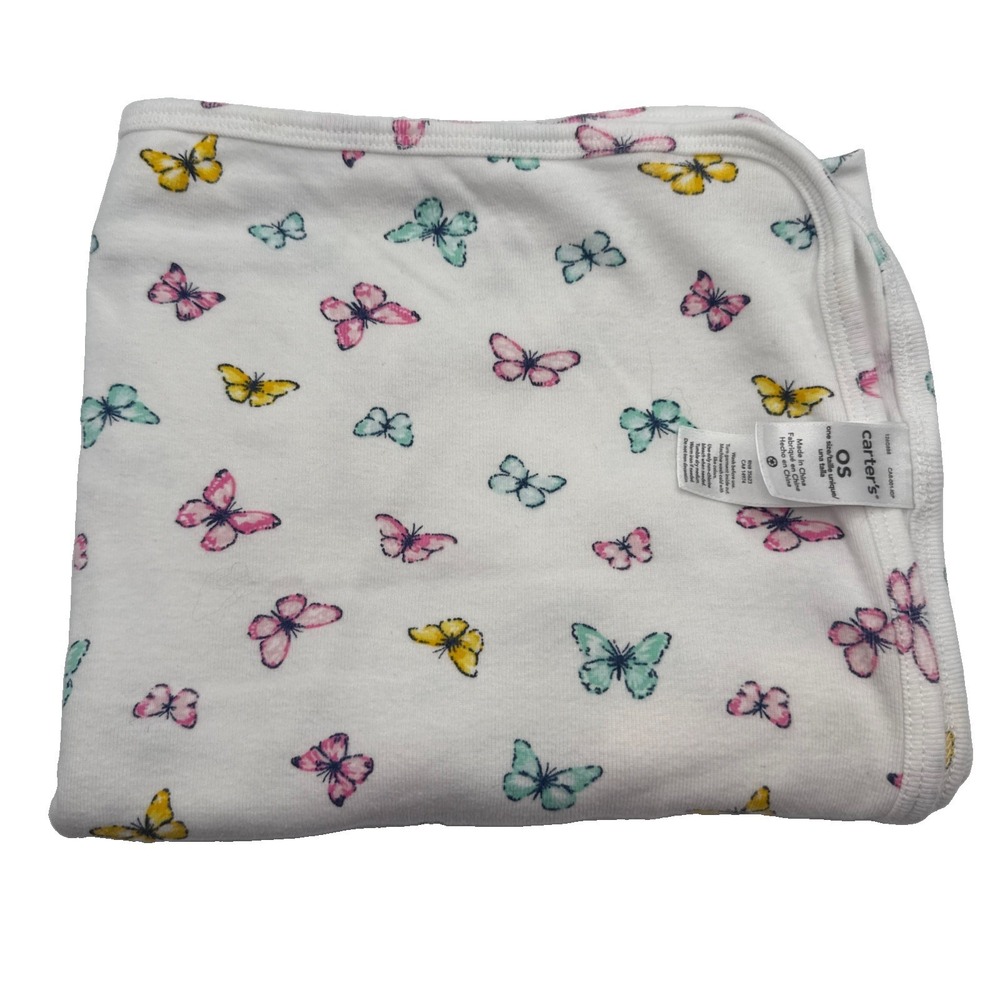 Vtg Carter's Butterfly Baby Blanket Receiving Swaddle Jersey 100% Cotton